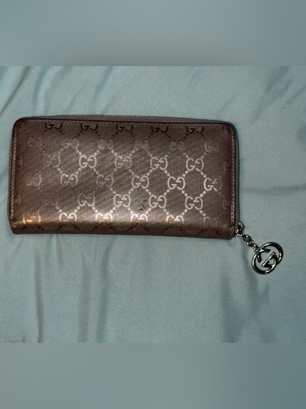 Gucci Guccissima GG Zip Wallet with Silver-Tone Charm
